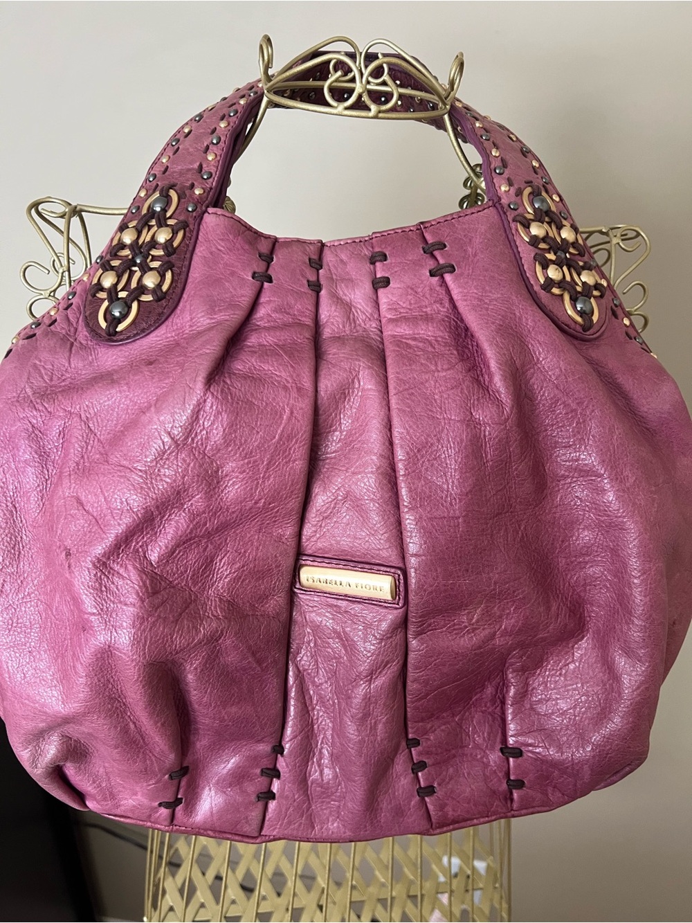 Isabella Fiore Mauve Leather Hobo with Braided Strap Detail